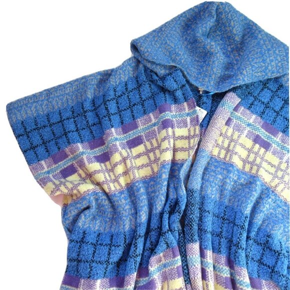 NWT Free People Mercer Poncho in Blue Multi Hooded Open Cardigan Sweater OS - Picture 4 of 5